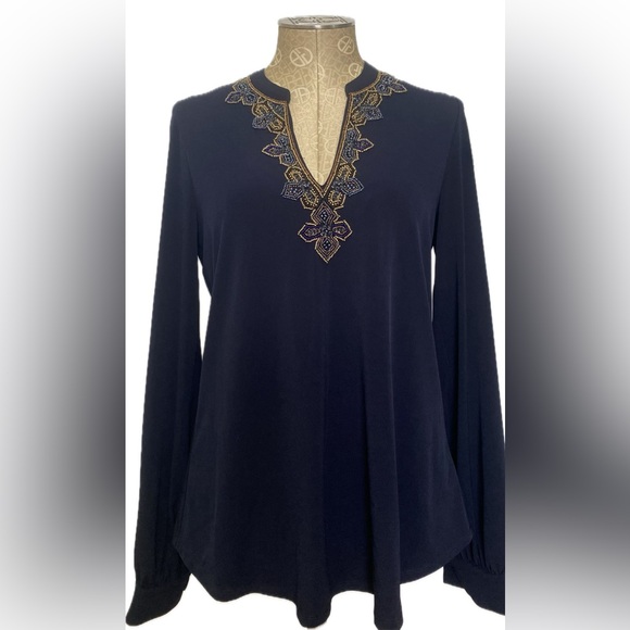 NWT Hale Bob Los Angeles size M navy long sleeve blouse